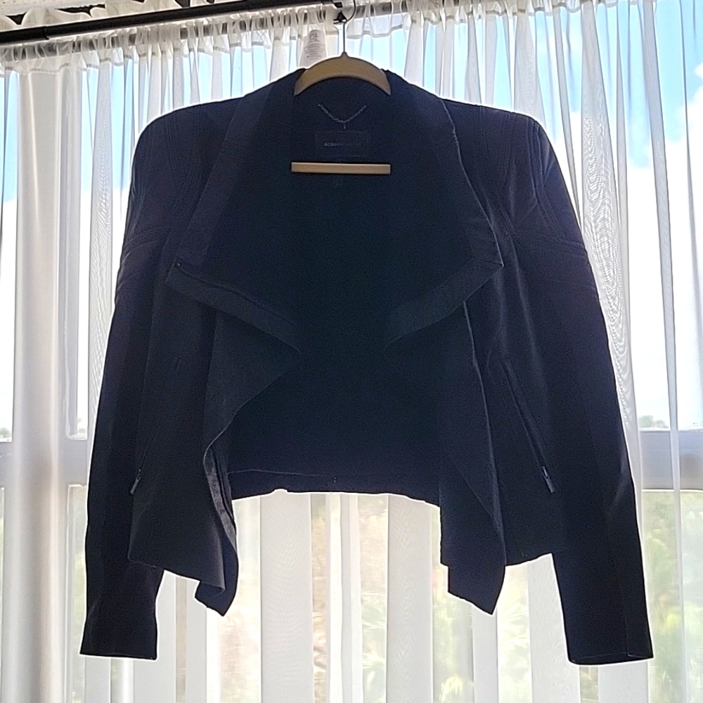 BCBG black leather jacket, Size M.